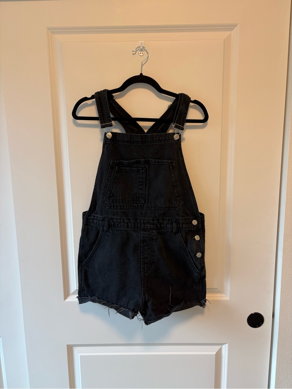 Black Denim Short Overalls Romper